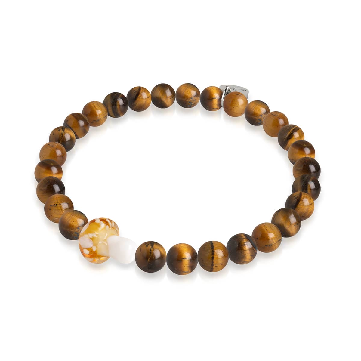 Bracelet œil de tigre | Argent sterling 925 | Pierre précieuse en forme de champignon en verre Firefly